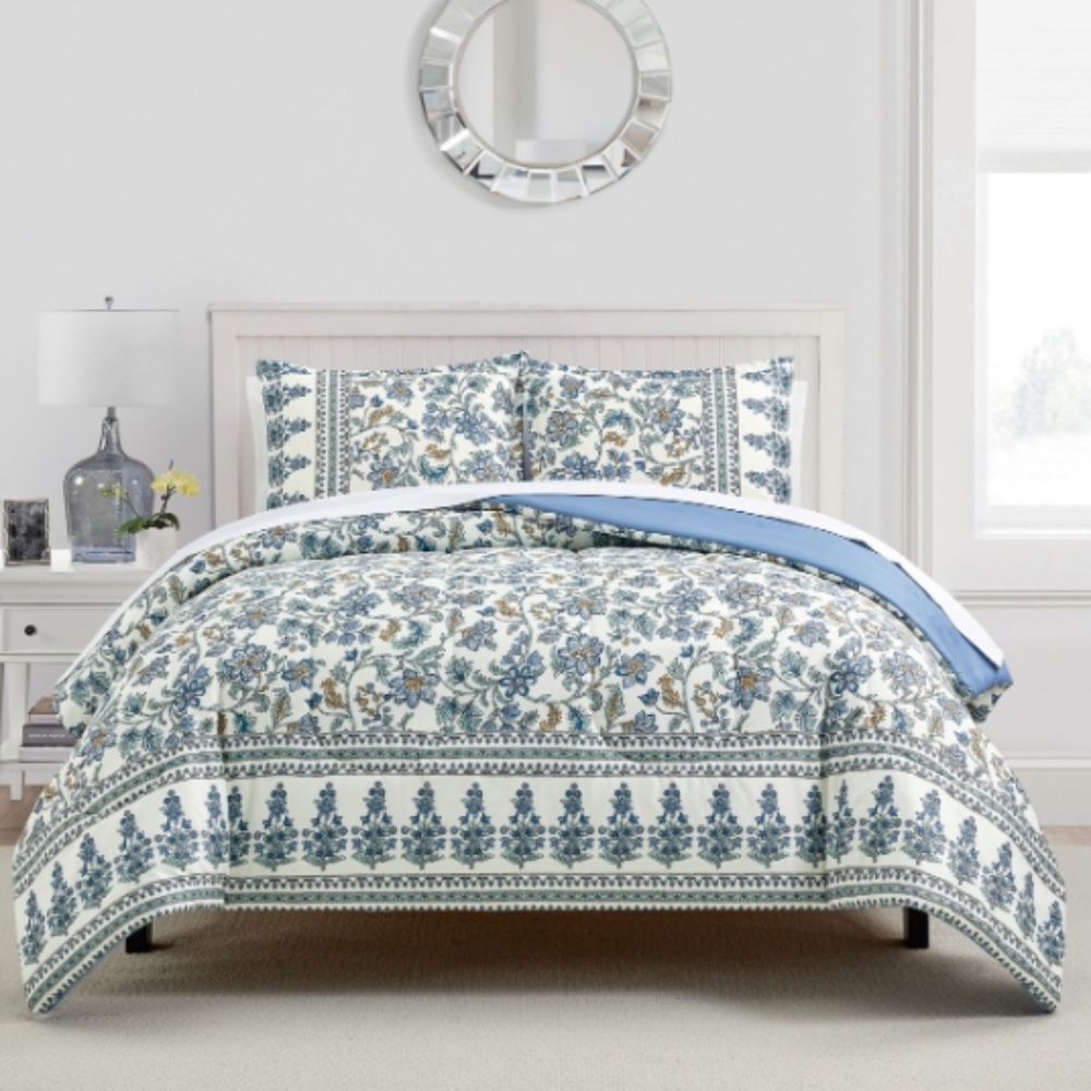 Sunham Jasmine Floral-Print 3-Pc. Comforter Sets - Blue NWT